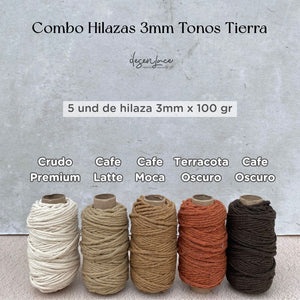 Combo 5 hilazas 3 mm (#30) X 100 gramos