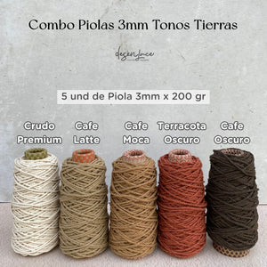 Combo 5 piolas 3 mm (#36)  x 200 gramos